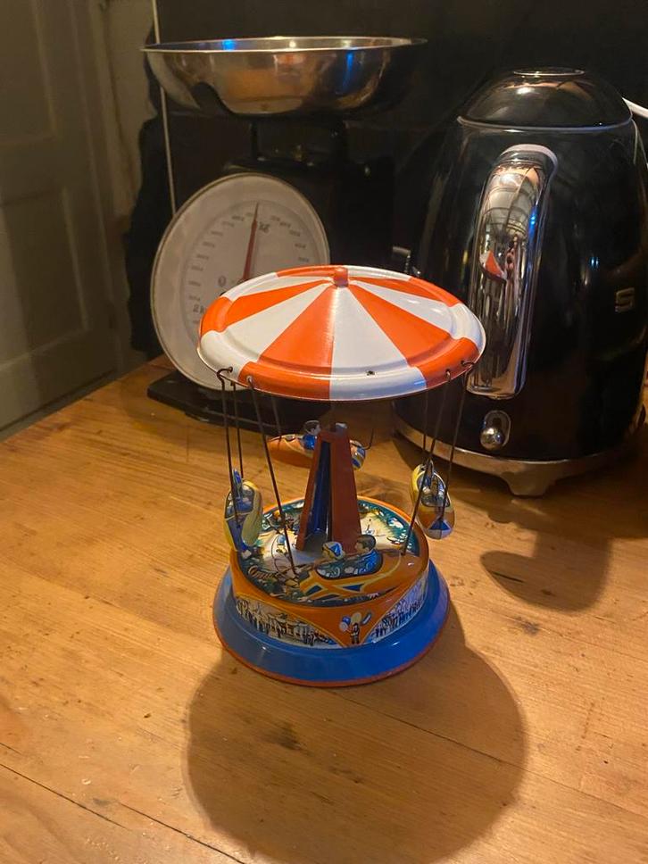 Vintage Blikken Speelgoed - Werkende Carrousel, Antiek en Kunst, Antiek | Speelgoed, Ophalen of Verzenden