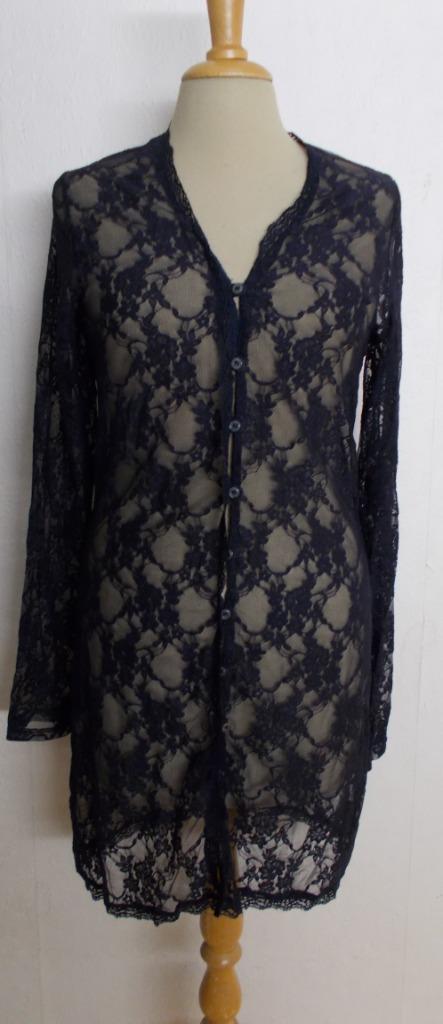 Donkerblauwe kant look tuniek/top/vest! M, Kleding | Dames, Tops, Zo goed als nieuw, Maat 38/40 (M), Blauw, Lange mouw, Verzenden