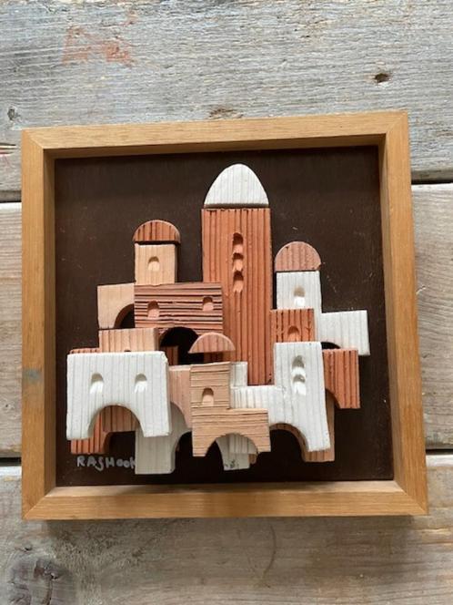Houten decoratie Rashook. Relief kunst hout. Oosterse stad., Antiek en Kunst, Kunst | Overige Kunst, Ophalen