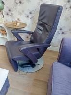 Mooie leren aubergine/dieppaarse relaxfauteuil, Huis en Inrichting, Fauteuils, Ophalen, Zo goed als nieuw