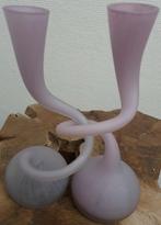 Vaas roze rose mondgeblazen glaskunst vazen set van 2, Overige kleuren, Ophalen of Verzenden, Minder dan 50 cm, Glas