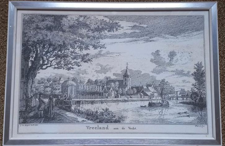 Oude prent: Vreeland aan de vecht van J.de Beijer/ W. Writs, Antiek en Kunst, Kunst | Etsen en Gravures, Ophalen of Verzenden