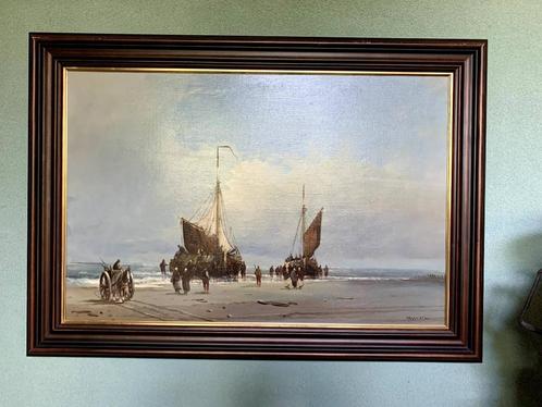 Mooyman Cor Corsius schilderij boten op strand olieverf doek, Antiek en Kunst, Kunst | Schilderijen | Klassiek, Ophalen
