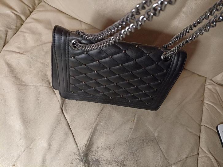 Vintage Leren Handtas met Ketting, Sieraden, Tassen en Uiterlijk, Tassen | Damestassen, Zo goed als nieuw, Handtas, Zwart, Ophalen