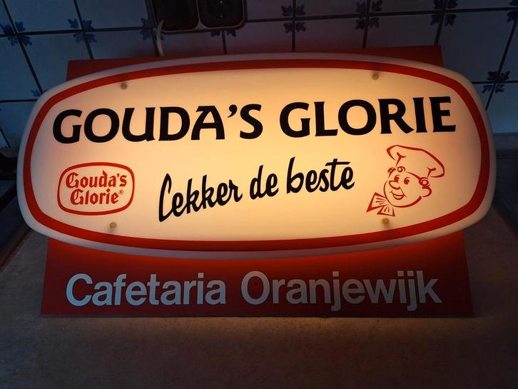 Lichtbak reclame, Cafetaria, Gouda's Glorie,, Verzamelen, Merken en Reclamevoorwerpen, Gebruikt, Lichtbak of (neon) lamp, Ophalen of Verzenden