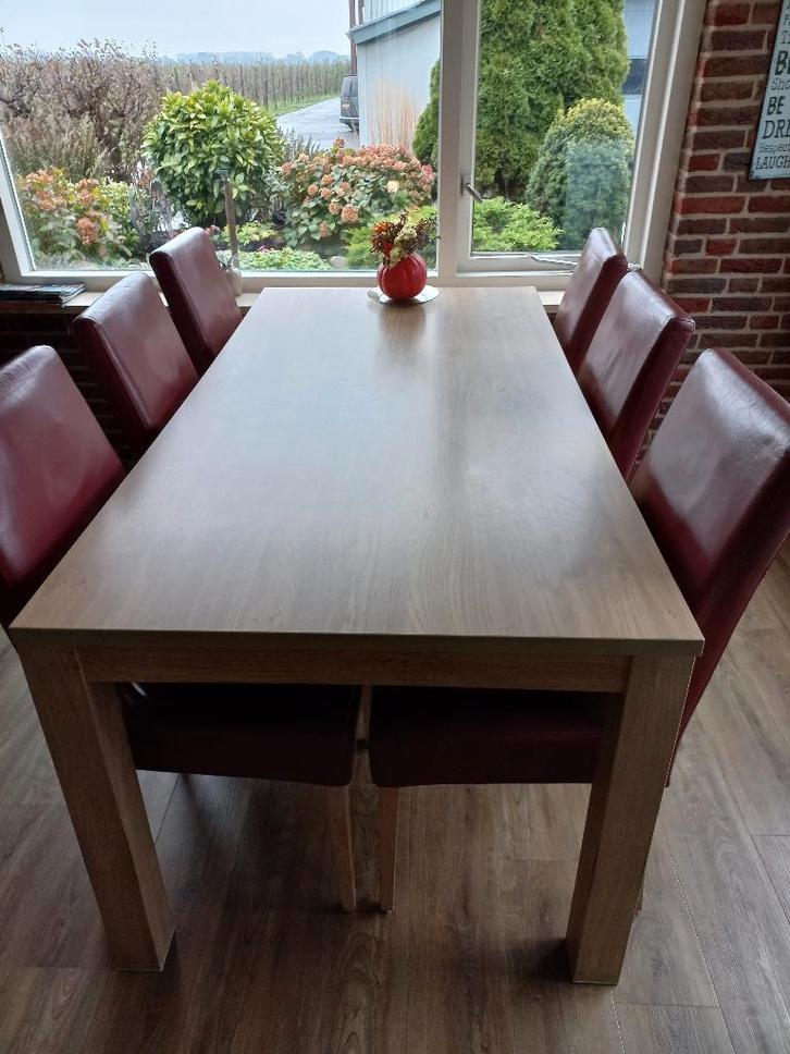 Eethoek met tafel en 6 eetkamerstoelen, Huis en Inrichting, Tafels | Eettafels, Gebruikt, 50 tot 100 cm, 150 tot 200 cm, Vijf personen of meer