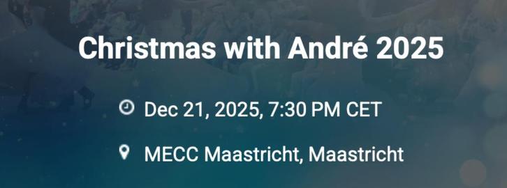 Christmas with André Rieu 21 December 2025, Tickets en Kaartjes, Concerten | Klassiek, Drie personen of meer, December, Vocaal