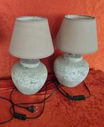 2 mooie kruiklampen (betonlook) met beige kap., 25 tot 50 cm, Beige, Rond, Ophalen of Verzenden