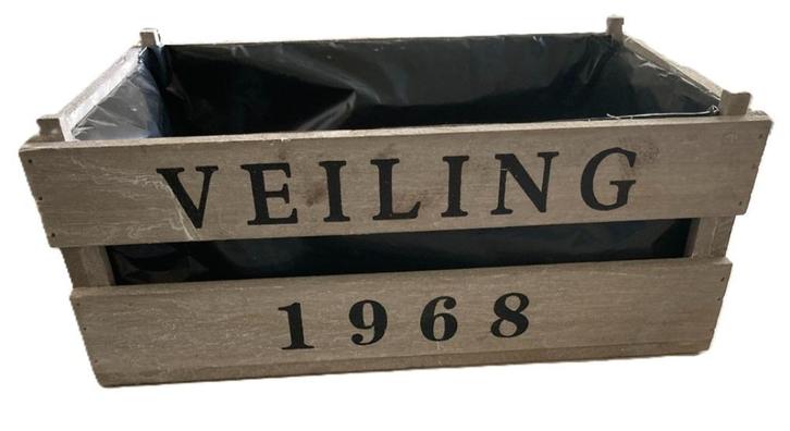 HOUTEN MINI VEILING KRATJE MET 1968 NIEUW, Tuin en Terras, Bloempotten, Nieuw, Overige materialen, Binnen, Minder dan 40 cm, Minder dan 25 cm