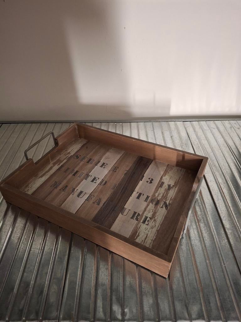 Industrieel Dienblad met Tekst 38x29 cm, Ophalen of Verzenden, Nieuw, Rechthoekig, Hout