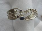 Zware zilveren armband bezet met 2 amethisten en 1 ioliet., Ophalen, Zo goed als nieuw, Met edelsteen, Zilver