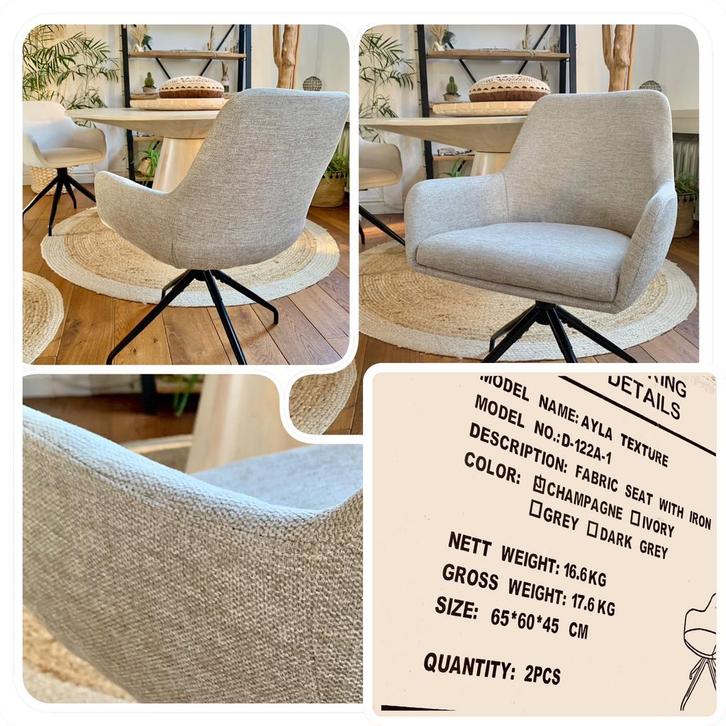 8 champagne Ayla -  luxe draaistoelen - fotoshoot, Huis en Inrichting, Stoelen, Zo goed als nieuw, Vijf, Zes of meer stoelen, Metaal