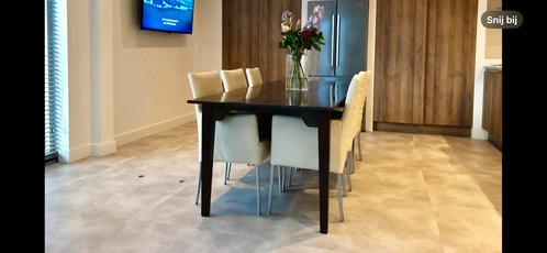 Kersen houten tafel en leren stoelen, Huis en Inrichting, Complete eetkamers, Gebruikt, Ophalen