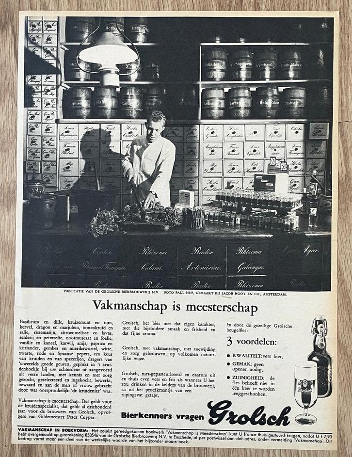Paul Huf - Grolsch - Vakmanschap is meesterschap (65 stuks), Verzamelen, Biermerken, Gebruikt, Reclamebord, Plaat of Schild, Grolsch