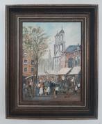 Bloemenmarkt, Singel Amsterdam in olieverf op doek., Antiek en Kunst, Kunst | Schilderijen | Klassiek, Ophalen of Verzenden