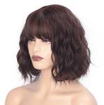 Donker Bruine Korte Golvende Pruik Met Bob Haar Haren Dames, Verzenden, Nieuw, Pruik of Haarverlenging
