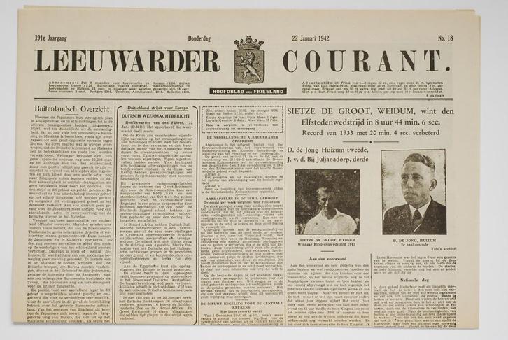 22 januari 1942 - Leeuwarder Courant | Heruitgave 1994, Verzamelen, Militaria | Tweede Wereldoorlog, Boek of Tijdschrift, Nederland