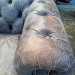 Stoere Chesterfield vintage fauteuil grijs + GRATIS BEZORGD, Huis en Inrichting, Fauteuils, Chesterfield, Gebruikt, Leer, Ophalen of Verzenden