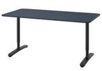 IKEA BEKANT Bureau, 160x80 cm, Linoleum Blauw/Zwart, Huis en Inrichting, Ophalen, In hoogte verstelbaar, Gebruikt, Bureau