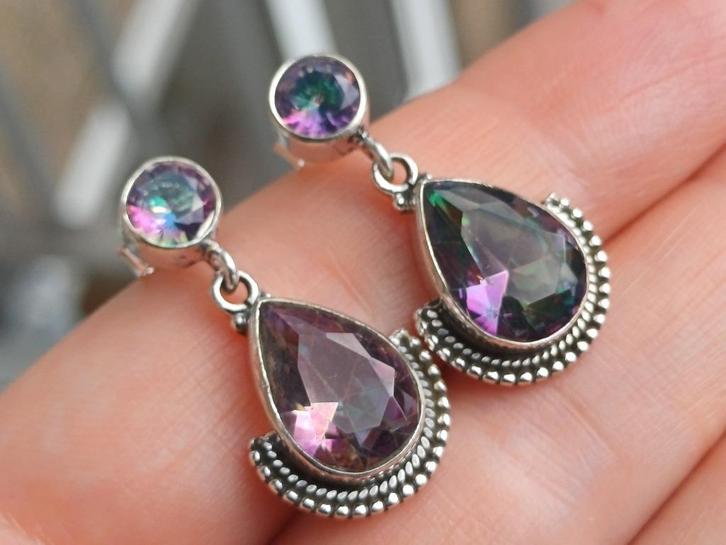 Vanoli - 925 zilveren oorbellen / oorstekers mystic topaas, Sieraden, Tassen en Uiterlijk, Oorbellen, Nieuw, Hangers, Zilver, Overige kleuren