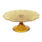 Art Deco Amber Taartschaal Standaard Depression Glass 31cm, Ophalen of Verzenden