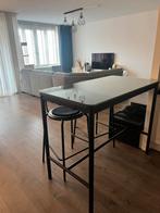 Bartafel met 2 krukken, Huis en Inrichting, Barkrukken, Ophalen, Zo goed als nieuw, 90 cm of meer, Metaal