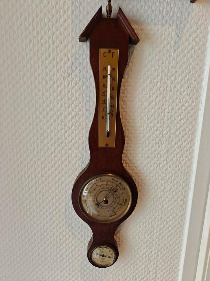 Antieke Houten Weerstation, Audio, Tv en Foto, Weerstations en Barometers, Gebruikt, Weerstation, Ophalen of Verzenden