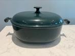Le Creuset La Mama 29 cm Petrol in gebruikte staat, Gebruikt, Gietijzer, Ophalen of Verzenden, Keramische plaat