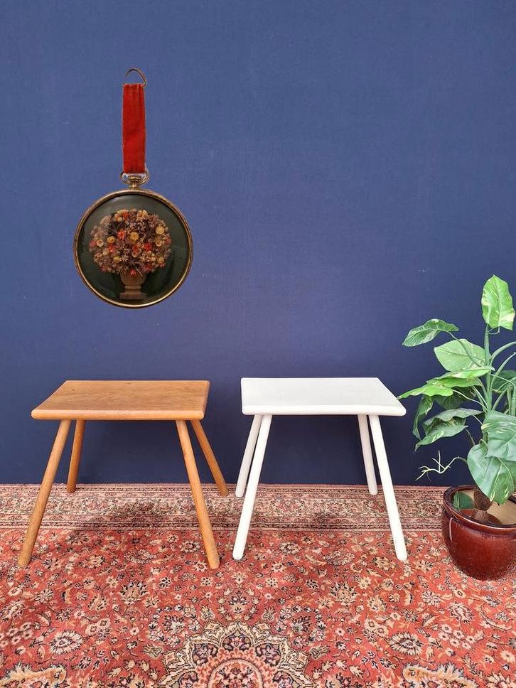 Vintage brocante houten kruk, krukje, bijzettafeltje, tafel, Huis en Inrichting, Krukjes, Gebruikt, Hout, Ophalen of Verzenden
