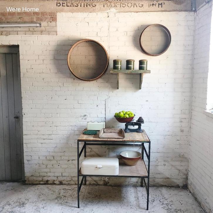 Oude bakkerstafel uit bakkerij, staal met hout, Antiek en Kunst, Curiosa en Brocante, Ophalen of Verzenden