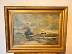 Olieverf op doek. Schepen op zee. Marine. 40 x 55., Ophalen of Verzenden