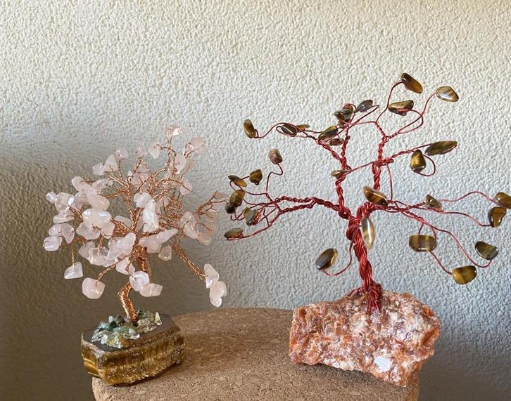 edelsteen boompje / Bonsai Tijgeroog, Rozekwarts, Aventurijn, Verzamelen, Mineralen en Fossielen, Mineraal, Ophalen of Verzenden