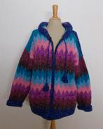 Fleurig hippie/Ibiza look handmade vest met capuchon! L, Ophalen of Verzenden, Zo goed als nieuw, Maat 42/44 (L), Blauw
