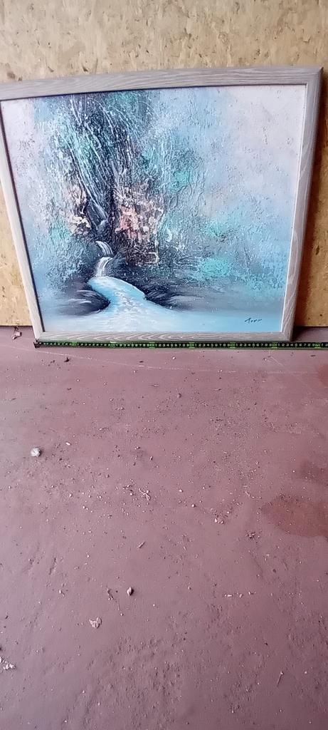 Schilderij: Waterval in bos, Antiek en Kunst, Kunst | Schilderijen | Klassiek, Ophalen of Verzenden