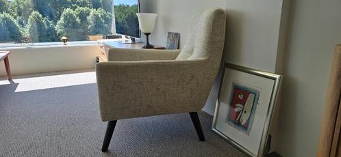 Fauteuil - Jame - Beige Groen, Huis en Inrichting, Fauteuils, Zo goed als nieuw, Hout, Stof, 50 tot 75 cm, 75 tot 100 cm, Ophalen of Verzenden