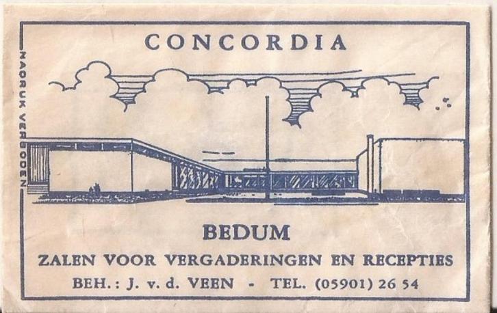 Bedum Concordia suikerzakje 5/60er jaren, Verzamelen, Suikerzakjes, Nederland, Ophalen of Verzenden
