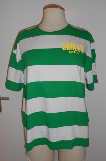 Zara gestreept T-shirt met backprint groen/wit mt L (40/42) beschikbaar voor biedingen