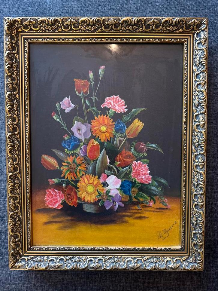 Schilderij “Bloemenstilleven” (gesigneerd R. Jansema), Antiek en Kunst, Kunst | Schilderijen | Klassiek, Ophalen