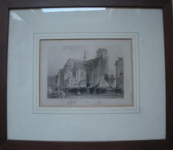 Ingelijste Gravure st-Laurenskerk Rotterdam Th. Clark  1837 