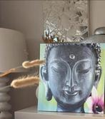 Buddha schilderij groen roze grijs antraciet canvas ZGAN!, Ophalen of Verzenden, Zo goed als nieuw, Schilderij, 50 tot 75 cm