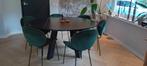Eettafel van Woood met stoelen, Huis en Inrichting, Tafels | Eettafels, Ophalen, Rond, Zo goed als nieuw, 100 tot 150 cm