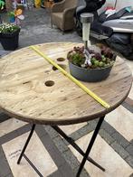 Sta stafel 80 cm rond kabelhaspelblad tuintafel buitentafel, Rond, Gebruikt, Ophalen of Verzenden, Hout