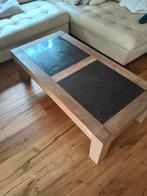 Robuuste Salontafel met Stenen Inleg, 100 tot 150 cm, Eikenhout, Zo goed als nieuw, Minder dan 50 cm