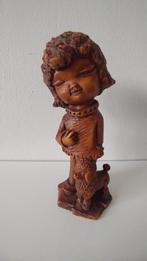 Leuk meisje met hond, stenen beeld, vintage design., Ophalen of Verzenden