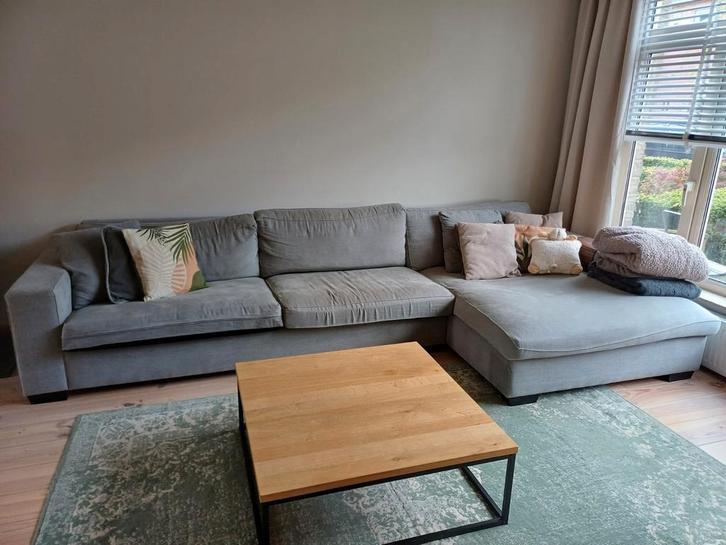 Grote grijze hoekbank met chaise longue - 3,60m breed, Huis en Inrichting, Banken | Complete zithoeken, Gebruikt, Stof, Ophalen