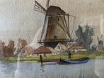 Prachtige aquarel Hollands landschap, Antiek en Kunst, Kunst | Schilderijen | Klassiek, Ophalen of Verzenden