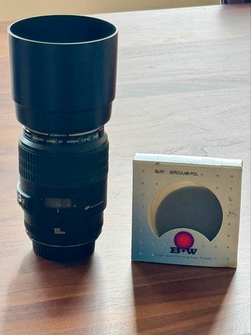 Canon EF 100mm 2.8 Macro USM + B+W Slim Polarisatie+Lenshood beschikbaar voor biedingen