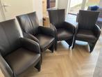 4 eetkamerstoelen met wieltjes, bruin leer, Huis en Inrichting, Stoelen, Ophalen, Bruin, Leer, Zo goed als nieuw