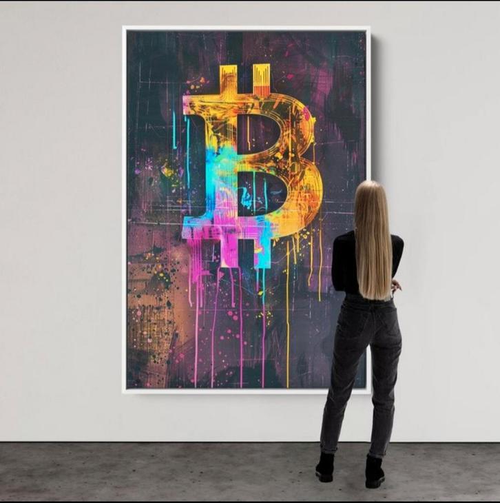 Bitcoin Logo XXL Schilderij - Dine Chanima, Antiek en Kunst, Kunst | Schilderijen | Abstract, Ophalen of Verzenden