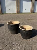 2 buiten bloempotten zwart, Tuin en Terras, Tuin, Rond, Zo goed als nieuw, Minder dan 40 cm